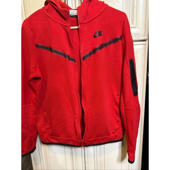 Nike Sportswear Men's Tech Fleece Full Zip Hoodie Sweatshirt Red XL - Picture 1 of 8